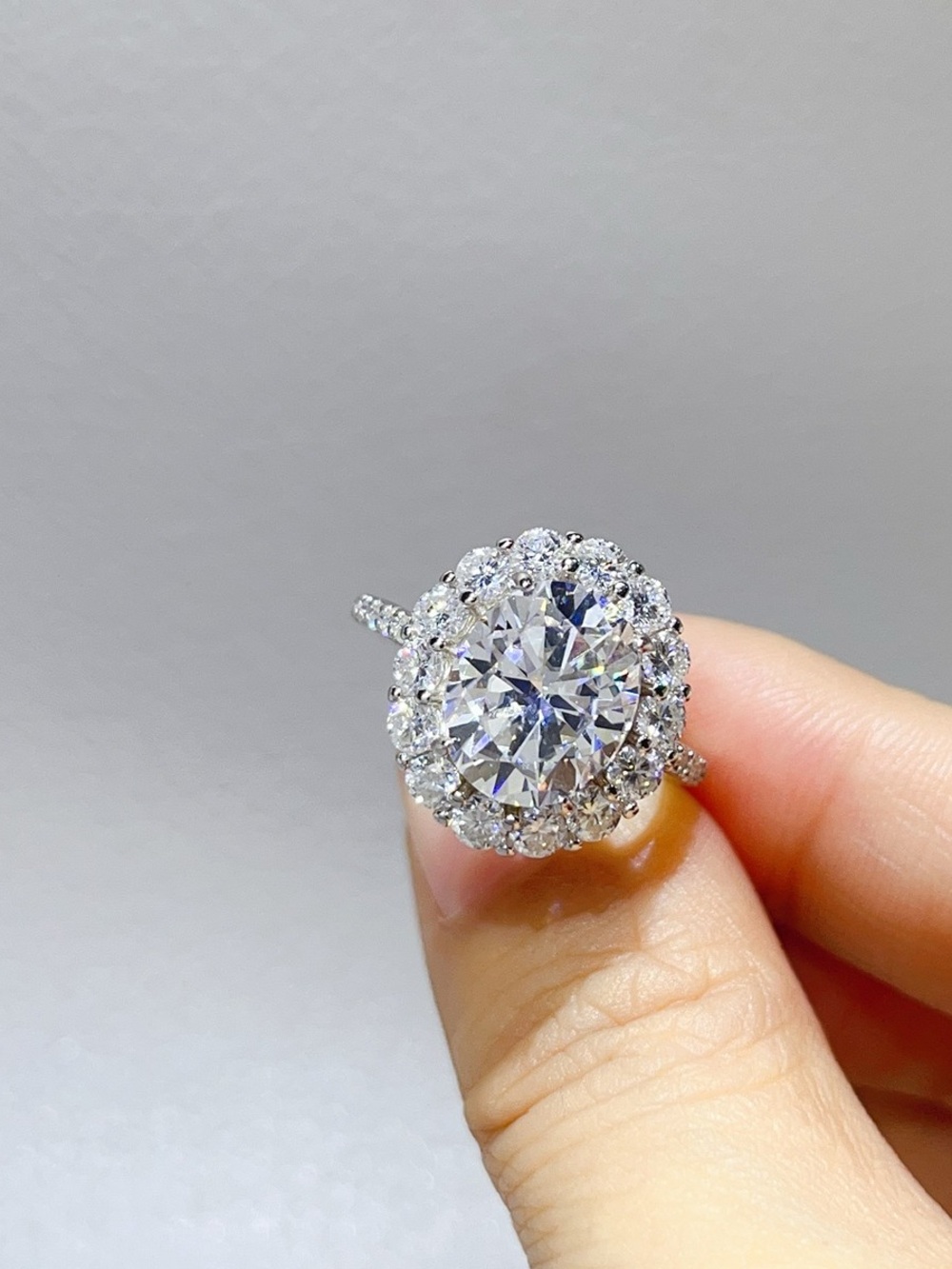 5CT Oval Moissanite Halo Engagement Ring 925 Sterling Silver Pavé Bridal Luxury